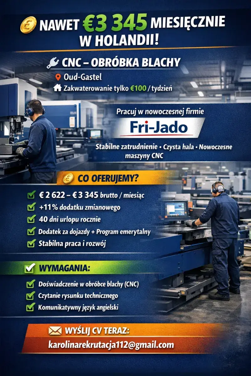 CNC – OBRÓBKA BLACHY | Oud Gastel | €3345.00